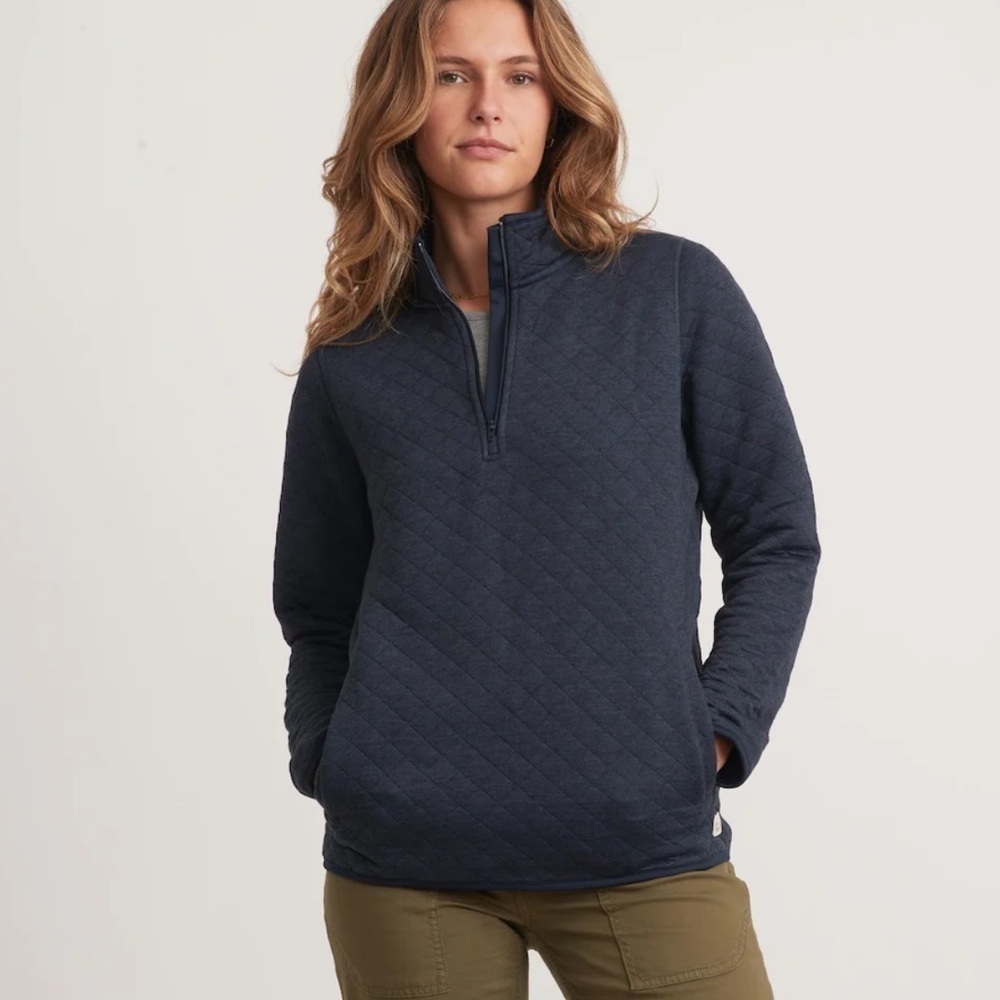 Marine Layer Women’s Corbet Quarter Zip Pullover in Navy Blue Sz S